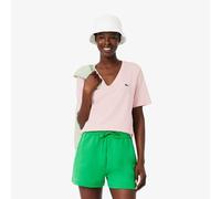 Lacoste T-shirt con scollo a V in morbido cotone relaxed fit Rosa Chiaro da Donna 34