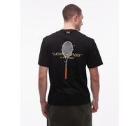 Lacoste - T-shirt nera con stampa di tennis sul retro-Nero 41-43