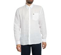 Lacoste Uomo Camicia in lino vestibilità regolare, bianca