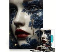 Lacrime di porcellana Kintsugi Donna in blu e oro Puzzle da 1000 pezzi per adolescenti Migliora la memoria Facile tempo libero Taglio solido Decorazione da parete (50x75cm)