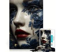 Lacrime di porcellana Kintsugi Donna in blu e oro Puzzle per adolescenti 1000 pezzi Giocattolo intelligente Tempo libero delicato Taglio preciso Lista dei desideri di Babbo Natale (38x52cm)