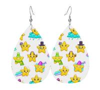 Lacrime Drop Down Orecchie Pendenti Orecchini in Pelle Sfondo Bianco Stelle Gialle Natale Halloween Donna Regali di Moda Partito Penzolare Donne Amici Matrimonio