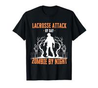 Lacrosse Attack by Day Zombie by Night Fun Halloween Creepy Maglietta