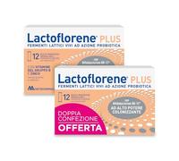 Lactoflorene Plus, Fermenti Lattici Probiotici, Senza Glutine Senza Lattosio - Integratori Adulti con Probiotici, Zinco, Vitamina B per Equilibrio Flora Intestinale (Offerta 2 Pack 12+12 Bustine)