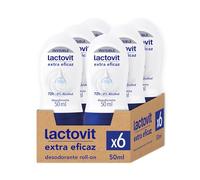 Lactovit - Deodorante extra efficace invisibile Men anti-macchia, 0% alcool, anti-irritazione e 48h di efficacia, deodorante roll-on con proteine calcio - confezione da 6 x 50 ml