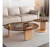 LACVBNFGT Tavolino da caffè in vetro, tavolino rotondo impilabile, tavolino da tè minimalista con base in legno, tavolino da salotto.(Style 2,80X50cm)