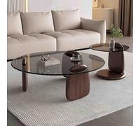 LACVBNFGT Tavolino da caffè in vetro, tavolino rotondo impilabile, tavolino da tè minimalista con base in legno, tavolino da salotto.(Style 1,90X50cm)