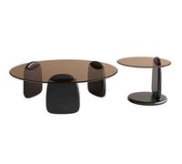 LACVBNFGT Tavolino da caffè in vetro, tavolino rotondo impilabile, tavolino da tè minimalista con base in legno, tavolino da salotto.(Style 5,80X50cm)