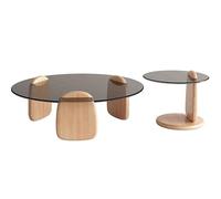 LACVBNFGT Tavolino da caffè in vetro, tavolino rotondo impilabile, tavolino da tè minimalista con base in legno, tavolino da salotto.(Style 6,80X50cm)