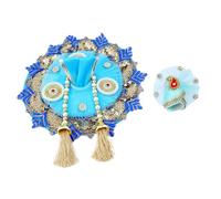 Laddu Gopal Dress Bhagwan Poshak of God Bal Gopal Kanha Krishna Kanhaiya Dev Vastra with Mukut for Metal Idol Statue for Indian Traditional Janmashtami Festival (dimensioni: 1-2 No.Dia- 6") (blue)