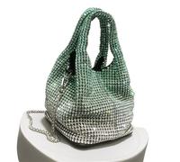 LADFRTYU Borsa Con Strass Borsa a tracolla con secchiello in cristallo lucido a strass Borse e borsette fatte a mano pochette da sera di design lusso Cena(Green gradient)