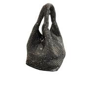 LADFRTYU Borsa Con Strass Borsa a tracolla con secchiello in cristallo lucido a strass Borse e borsette fatte a mano pochette da sera di design lusso Cena(Black)