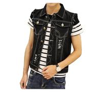LADFRTYU Gilet In Denim Denim Vest Slimming Three Color Leisure Jacket(Black,M)