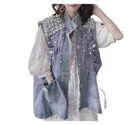 LADFRTYU Gilet In Denim Retro Denim Vest Jacket Sleeveless Coat Lady Top(S)