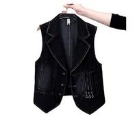 LADFRTYU Gilet In Denim Retro Denim Women's Model Sleeveless Vest Coat(Black,XL)