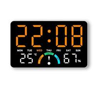 LADFRTYU Orologio Atomico Digitale Wall-mounted Electronic Wall Clock Temperature Date Digital LED Clocks Voice Control DST Display Table For Bedroom(White-Orange)