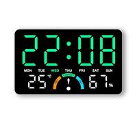 LADFRTYU Orologio Atomico Digitale Wall-mounted Electronic Wall Clock Temperature Date Digital LED Clocks Voice Control DST Display Table For Bedroom(White-Green)