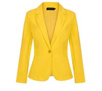 LADI TREND Blazer da donna con un bottone, giacca blazer con risvolto dentellato abbigliamento da lavoro elegante slim fit manica lunga, Y-giallo, 48