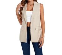 LADI TREND Gilet da donna a maniche lunghe, blazer per ufficio, completamente foderato, giacca con un bottone, gilet, Beige, XL