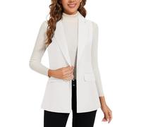 LADI TREND Gilet da donna a maniche lunghe, blazer per ufficio, completamente foderato, giacca con un bottone, gilet, N-WHITE, L