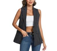 LADI TREND Gilet Donna Lungo Senza Maniche Blazer Ufficio Gilet Completamente Foderato Un Bottone Top Giacca Gilet, M