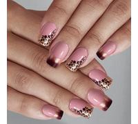 Ladiery Stampa francese sulle unghie Quadrato medio, Leopardo riutilizzabile unghie finte leggere con kit di strumenti per la colla per matrimoni festival vacanza regalo 24PCS