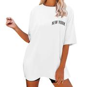 Ladies Crew Neck T Shirts Short Sleeve T Shirts Oversized Graphic Funny Letter Printed Tunic Tops Casual Drop Shoulder Blouse Loose Tee D-96
