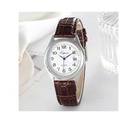 Ladies Easy Reader Silver Case Brown Leather Strap Watch Waterproof Quartz Watch