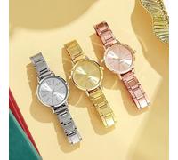 Ladies Fashion Digital Alloy Quartz Watch Bracelet Set Stainless Steel Strap Casual Bracele Wristwatches(Rose Gold)