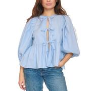 Ladies Front Tie Shirts Puff Short Sleeve Peplum Shirt Tops Ruffle Hem Blouses Tops Cute Tops Going out Tops Basic Blouse for Travel D-207