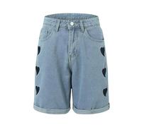 Ladies 'Jean Jeans Street Vita Alta Moda Casual Pantaloni Love Heart Print Denim Shorts, Azzurro, M