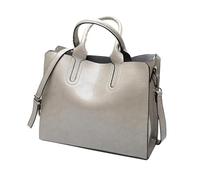 Ladies & Mens Fashion Vintage Solid Color Zipper Large Capacity Shoulder Handbag(Grey)