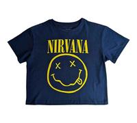 Ladies Nirvana Yellow Happy Face Crop Top autorizzato Donne maglietta