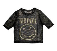 Ladies Nirvana Yellow Happy Face Mesh Crop Top autorizzato Donne maglietta