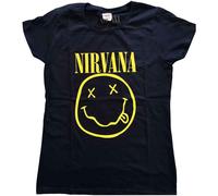 Ladies Nirvana Yellow Happy Face ufficiale Donne maglietta signore