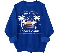 Ladies of Percebu Time to I Don't Care, felpa con cappuccio divertente per vacanze al mare, Klein Blue., XL