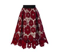 Ladies Plus Size High Waist Lace Skirt, Solid Color A-Line Maxi Swing Skirt, Elegant Formal Casual Midi Skirt for Women, Size L-4XL Summer Wear (Red,L)