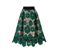 Ladies Plus Size High Waist Lace Skirt, Solid Color A-Line Maxi Swing Skirt, Elegant Formal Casual Midi Skirt for Women, Size L-4XL Summer Wear (Green,XL)