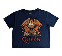 Rock Off officially licensed products Queen Crop Top T Shirt Classic Crest Band Logo Nuovo Ufficiale da Donna Denim Size S