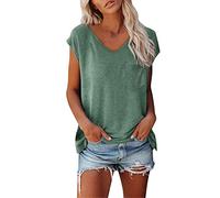 Ladies Summer Top Short Sleeves V Neck Plain Color Soft Loose Fitting T Shirts Casual Blouses Party Shirts Going out Tshirt Clothing D-79