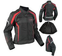 Ladies Textile Jacket Motorcycle Motorbike Armour CE Breathable Summer Red M