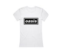 Ladies White Oasis Logo Liam Noel Gallagher ufficiale Donne maglietta signore
