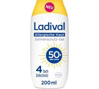 Ladival Gel solare SPF 50+ per pelli allergiche - Protezione solare per allergie solari e acne di Maiorca, impermeabile, senza grassi, protezione cellulare a 4 strati, corallo, formula gel leggera