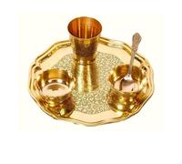 Ladoo Gopal Bhog Pooja Thali - Set di 5 pezzi, finitura anticata, set Puja Thali per il culto quotidiano