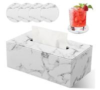 LADSTAG Porta Fazzoletti Rettangolare Scatola Fazzoletti con 4 sottobicchieri, Portafazzoletti in Pelle - Marmo