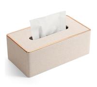LADSTAG Porta Fazzoletti Rettangolare Scatola Fazzoletti con 4 sottobicchieri, Portafazzoletti in Pelle - Beige