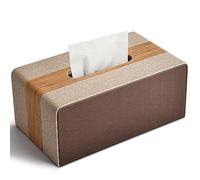 LADSTAG Porta Fazzoletti Rettangolare, Scatola Fazzoletti Portafazzoletti in Pelle (Venatura del legno & Marrone)