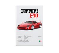 LADV Poster decorativo su tela, motivo: supercar Ferrari F40, motivo: auto sportiva da corsa, su tela, 40 x 60 cm