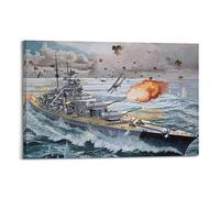 LADV Quadro decorativo da parete su tela, motivo: nave da guerra Bismarck della Seconda Guerra Mondiale, stile vintage, 30 x 45 cm