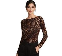 LADY·C Maglietta Donna Maniche Lunghe in Modal e Cashmere Scollo Barca Morbida Calda - Effetto Seconda Pelle - Leggera Ultralight - Intimo Avvolgente (IT, Testo, M, Regular, Regular, Leopardo)